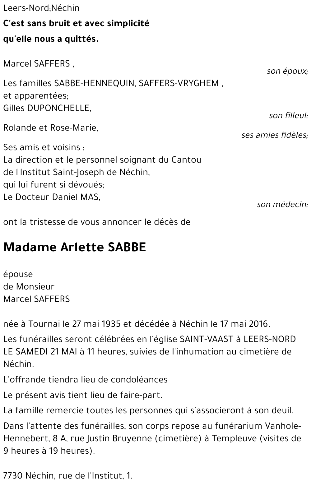 Arlette SABBE