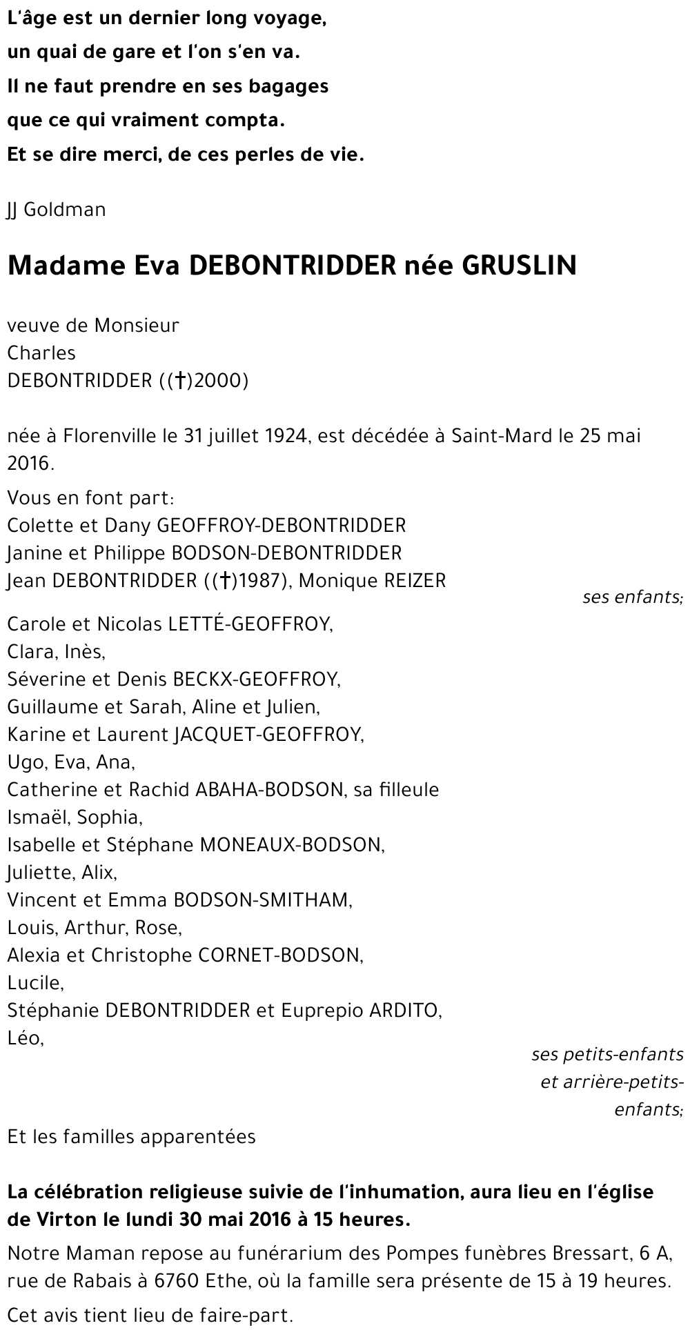 Eva DEBONTRIDDER née GRUSLIN 