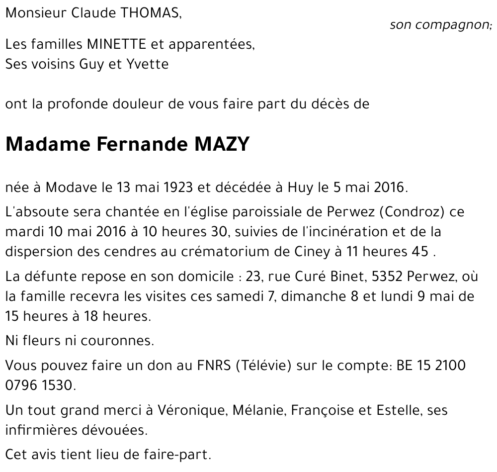 Fernande MAZY