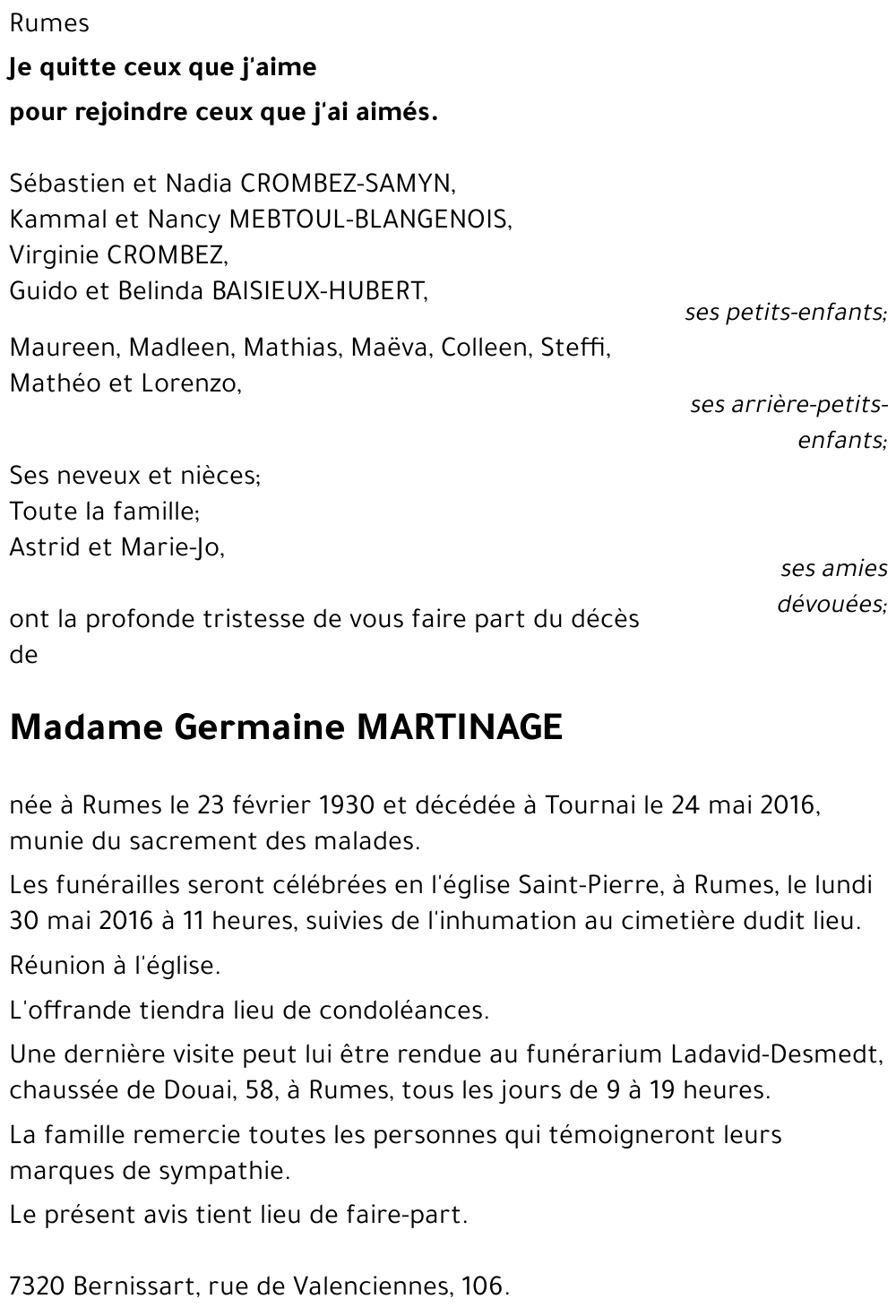 Germaine MARTINAGE