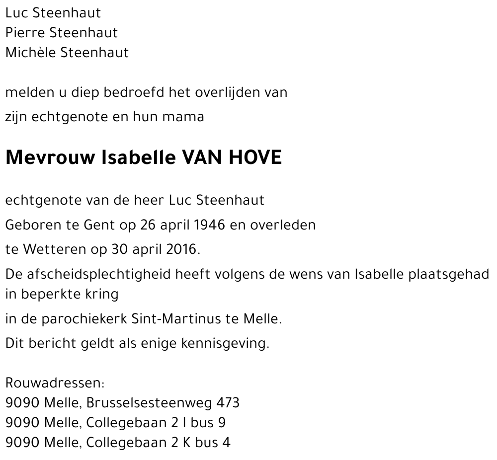 Isabelle VAN HOVE