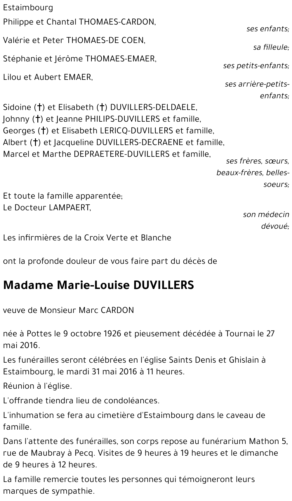 Marie-Louise DUVILLERS