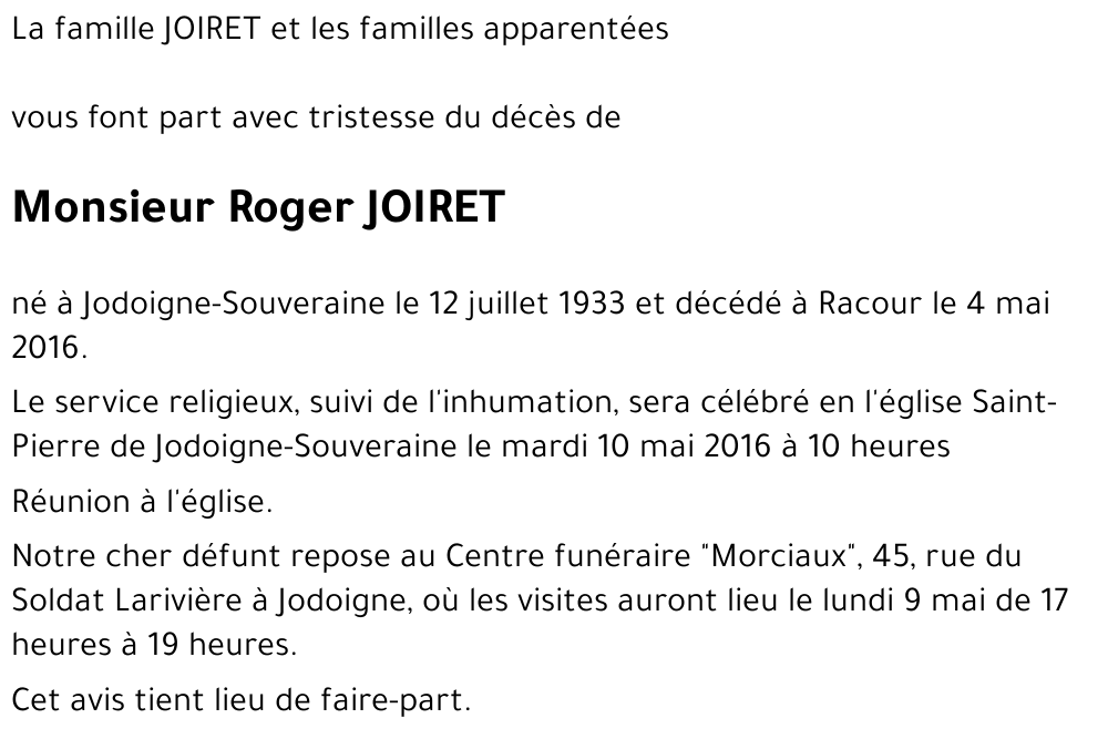 Roger JOIRET