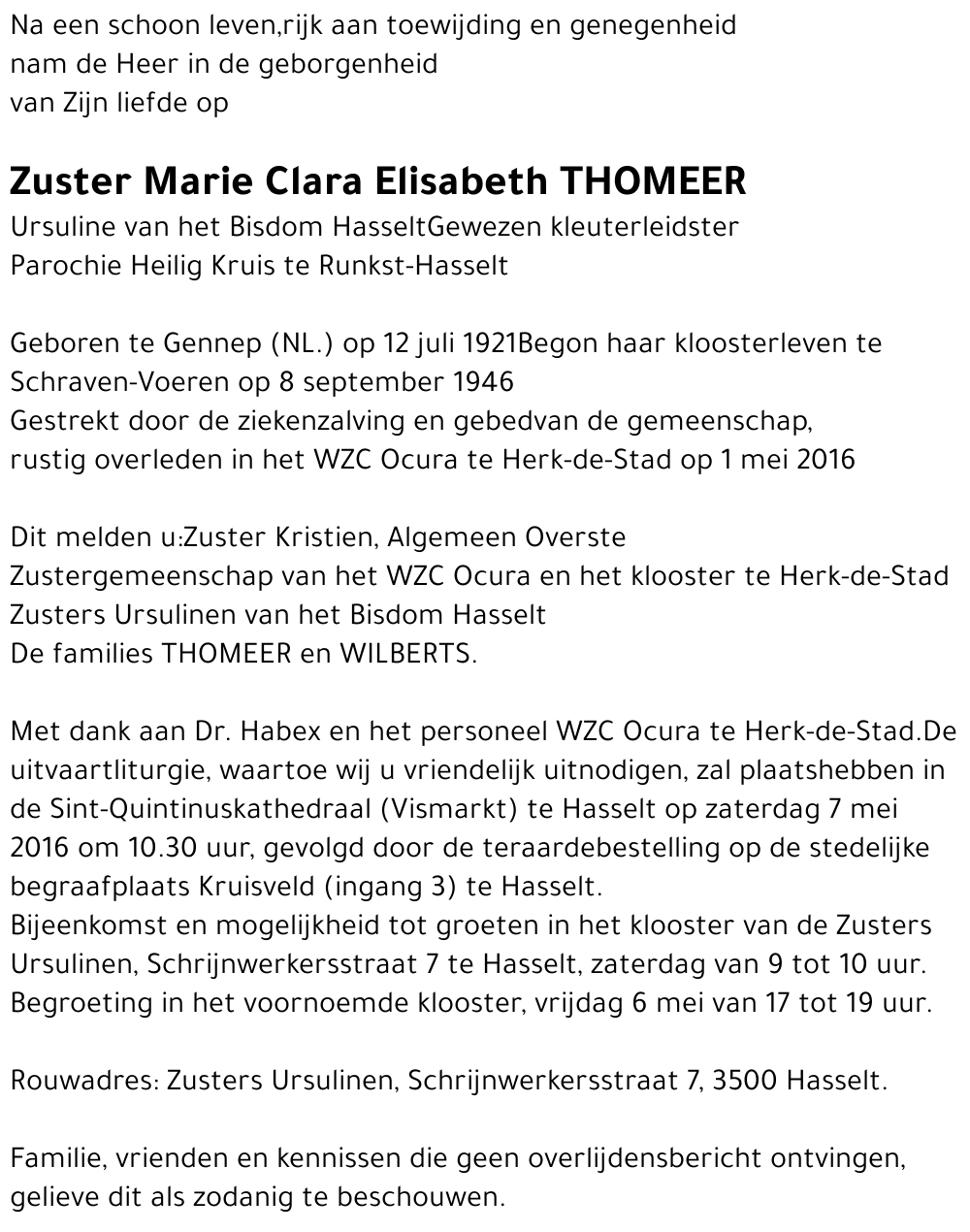 Zuster Marie Clara Thomeer