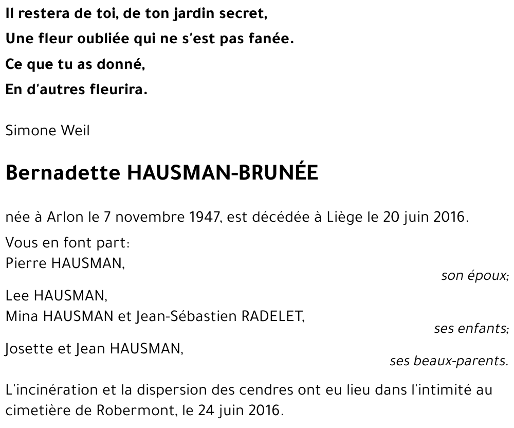 Bernadette HAUSMAN-BRUNEE