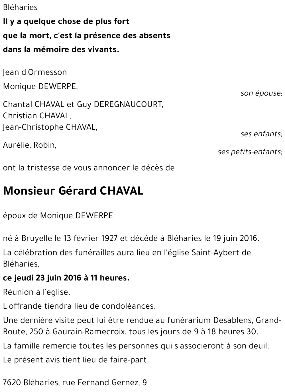 Gérard CHAVAL