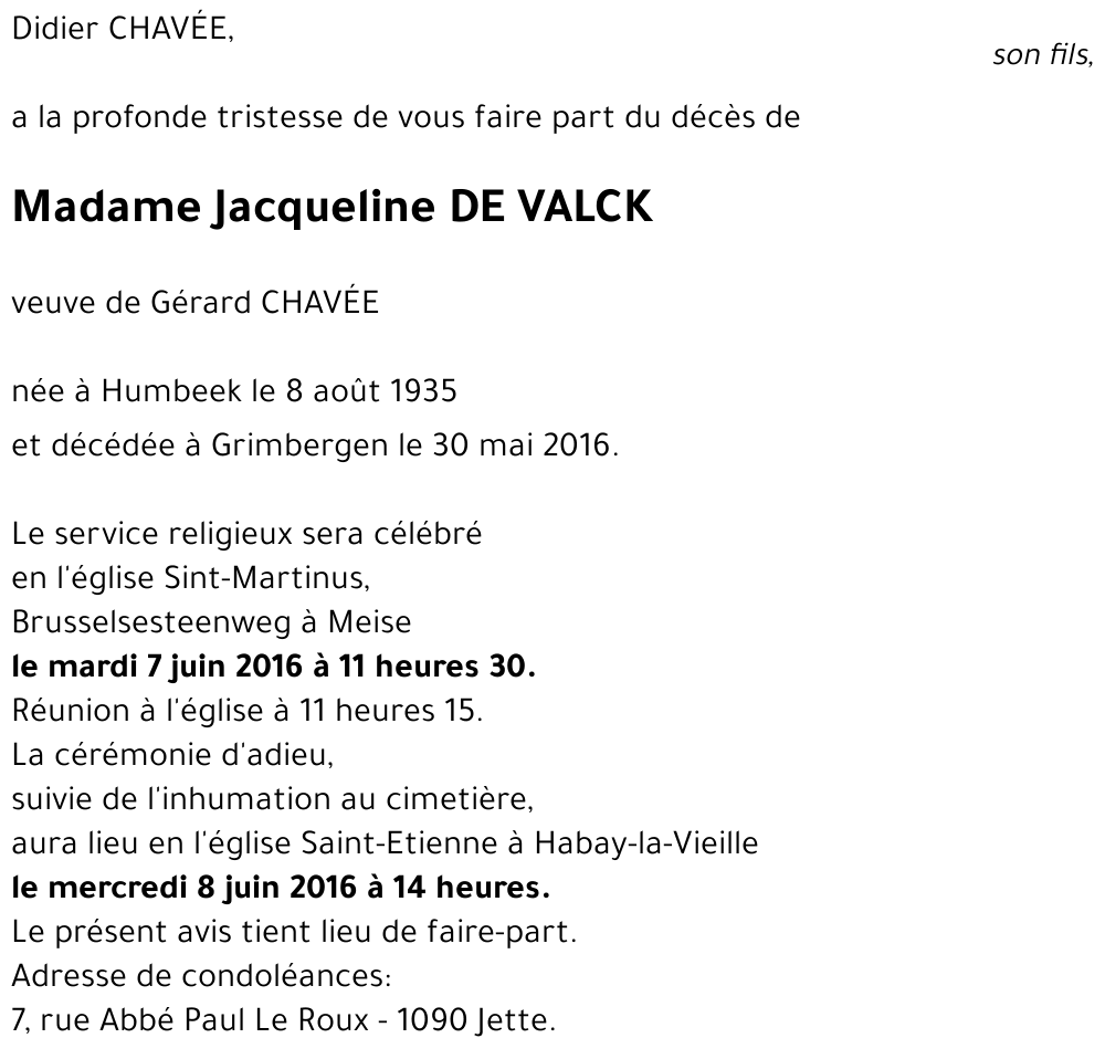 Jacqueline DE VALCK