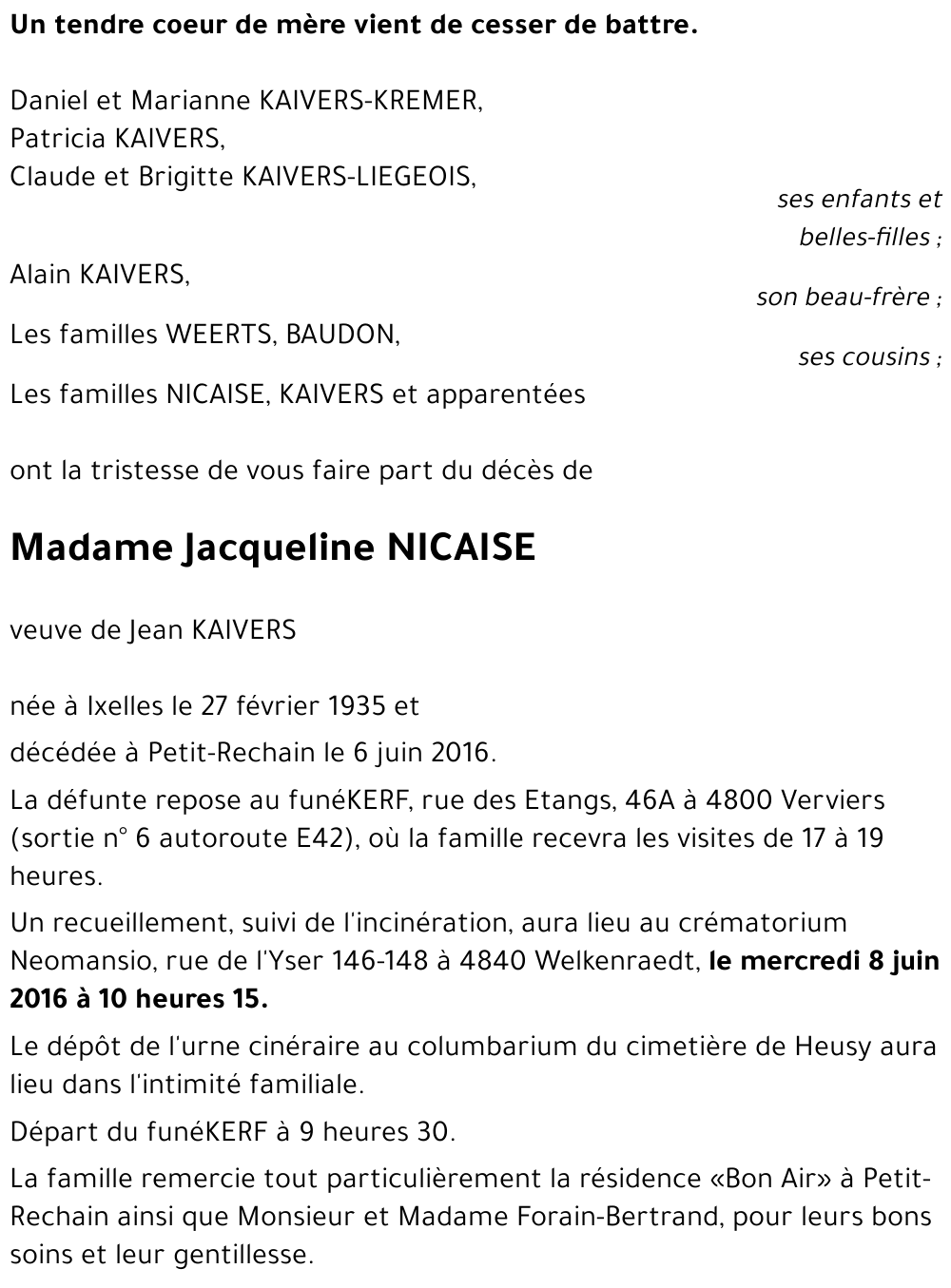 Jacqueline NICAISE