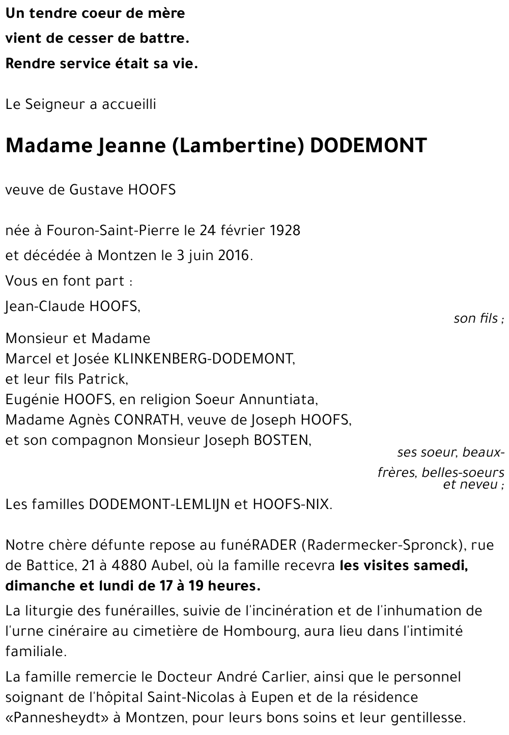 Jeanne DODEMONT