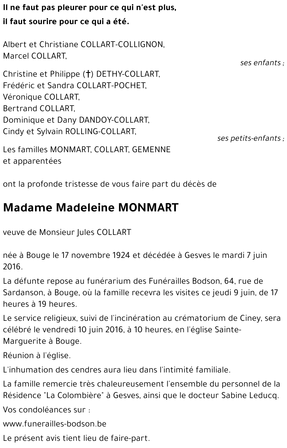 Madeleine COLLART