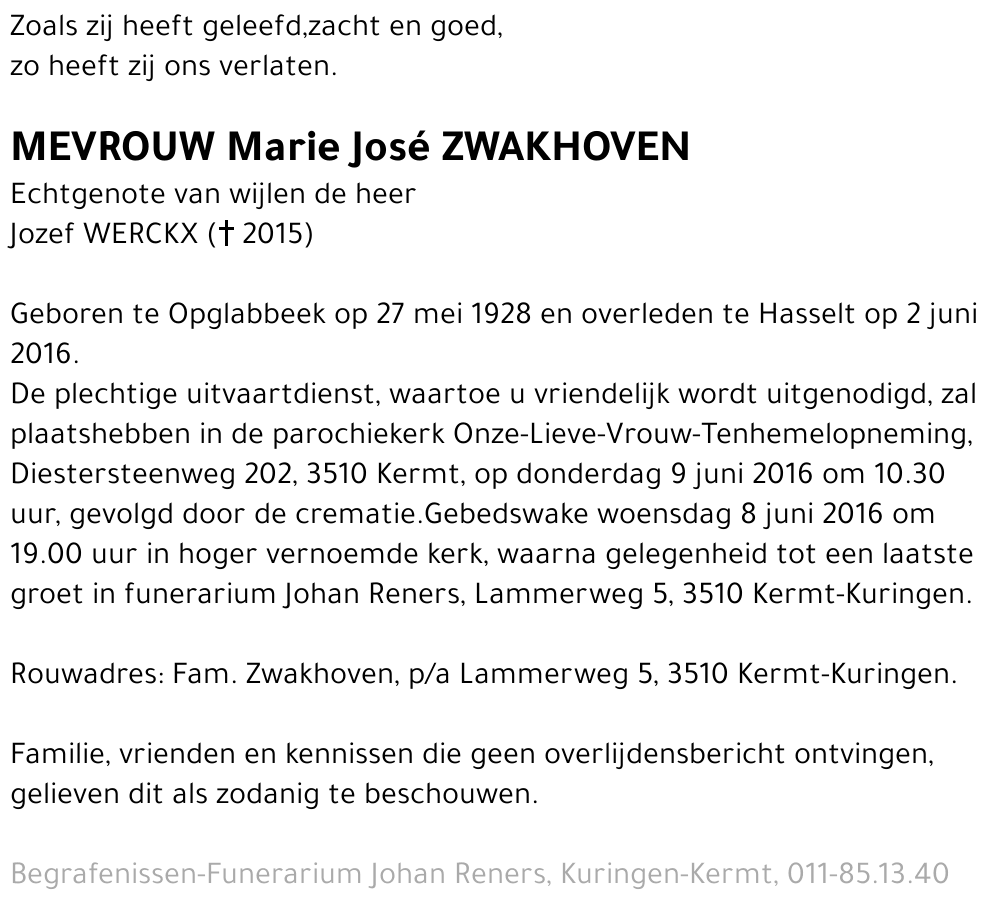 Marie José ZWAKHOVEN