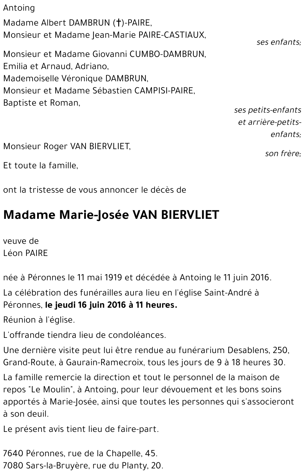 Marie-Josée VAN BIERVLIET