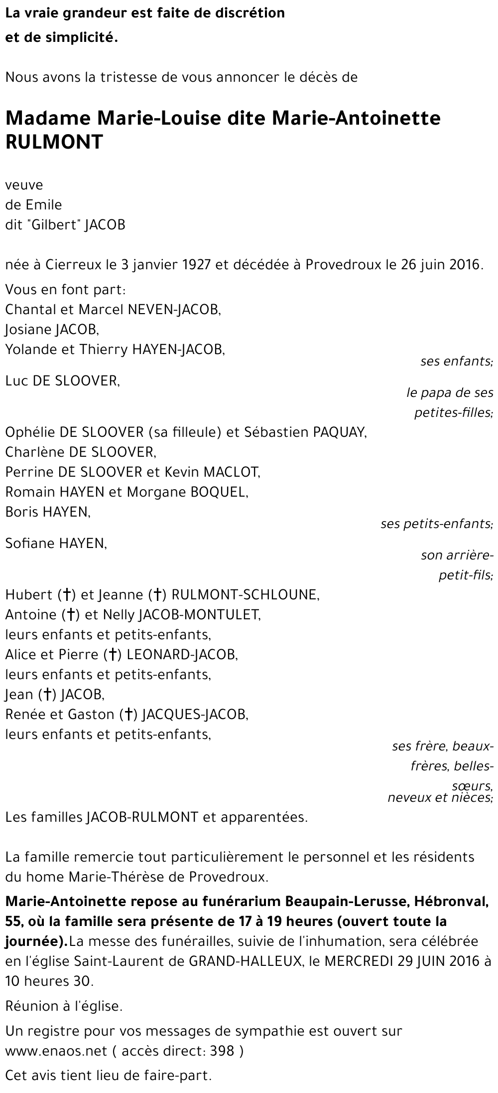 Marie-Louise ( dite Marie-Antoinette ) RULMONT