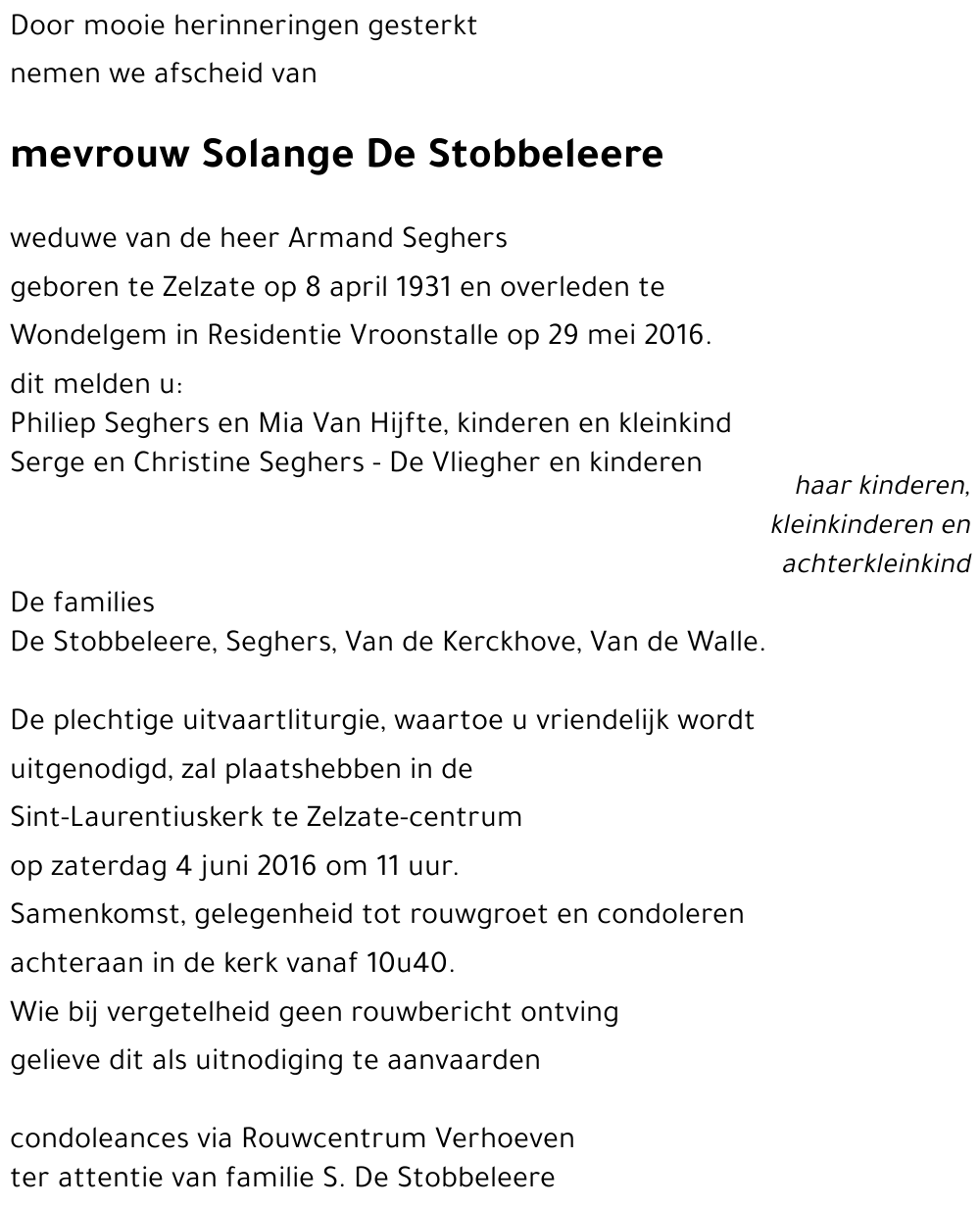 Solange De Stobbeleere