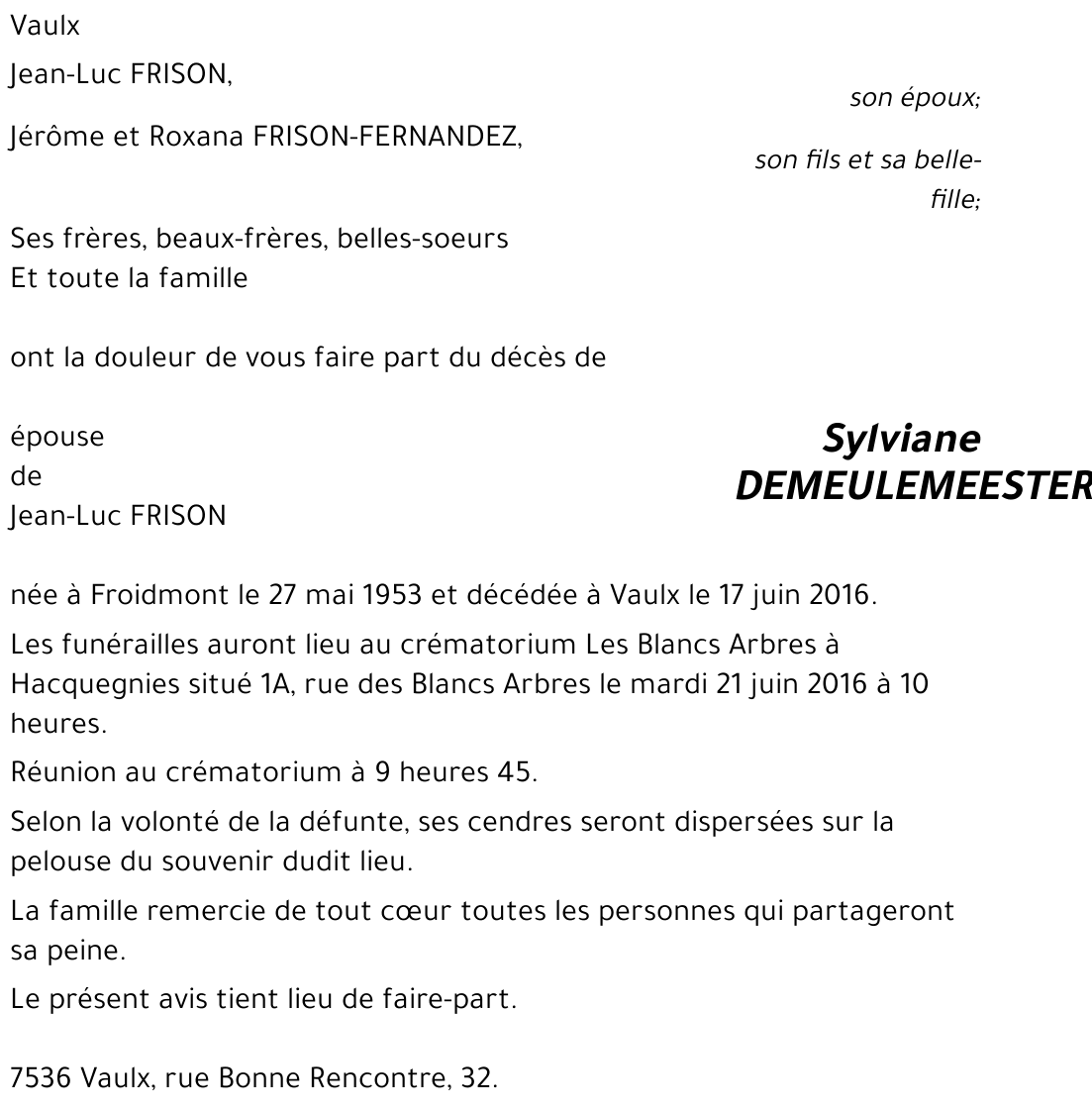 Sylviane DEMEULEMEESTER