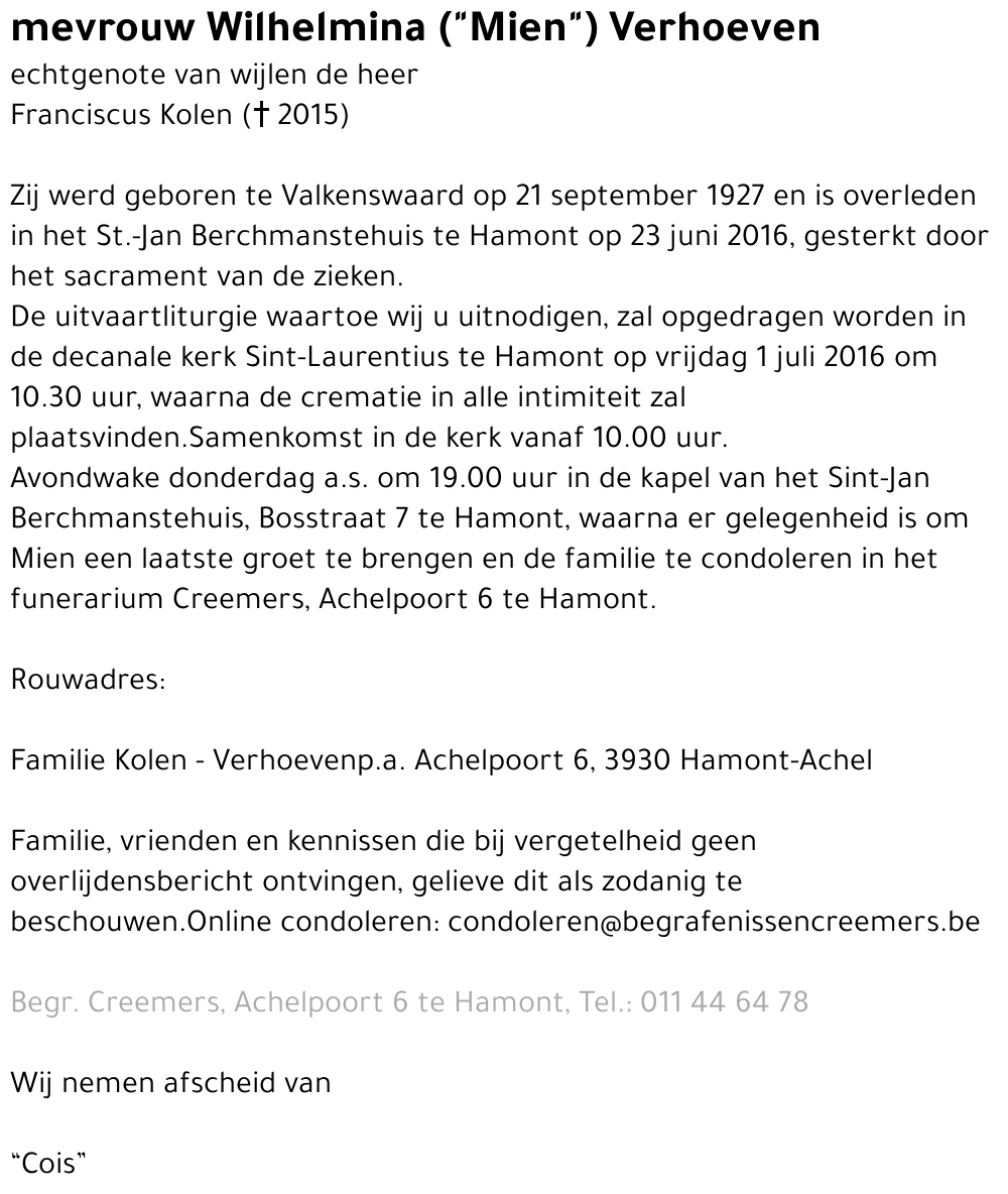 Wilhelmina Verhoeven