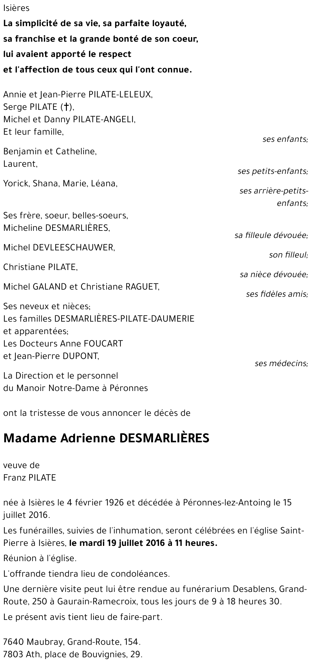 Adrienne DESMARLIÈRES