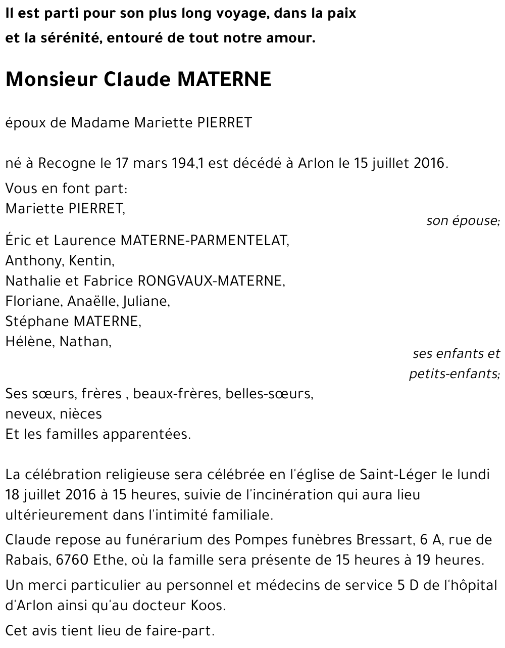 Claude MATERNE 