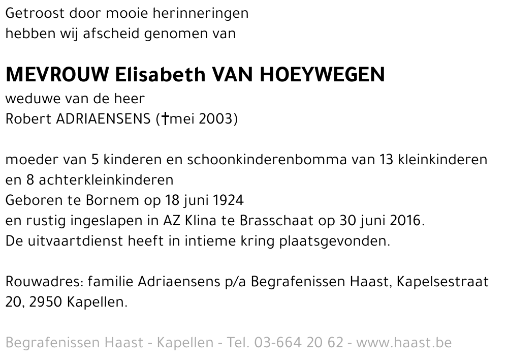 Elisabeth Van Hoeywegen