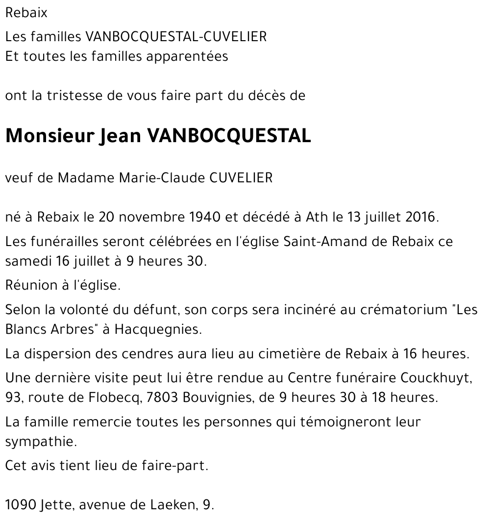 Jean VANBOCQUESTAL