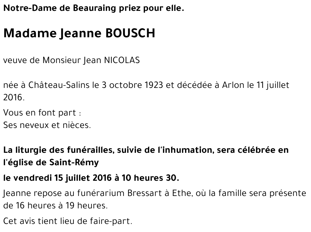 Jeanne BOUSCH 