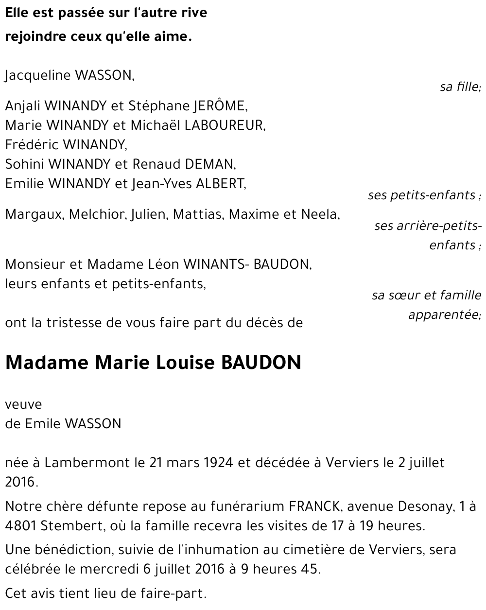 Marie Louise BAUDON