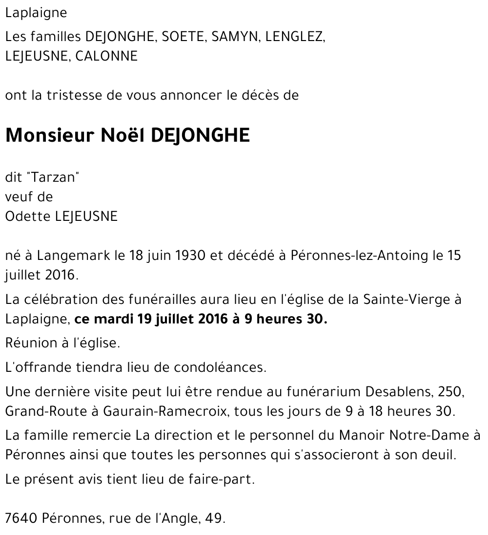 Noël DEJONGHE