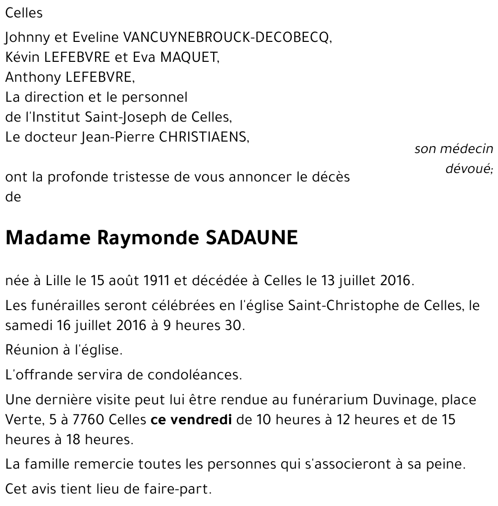 Raymonde SADAUNE