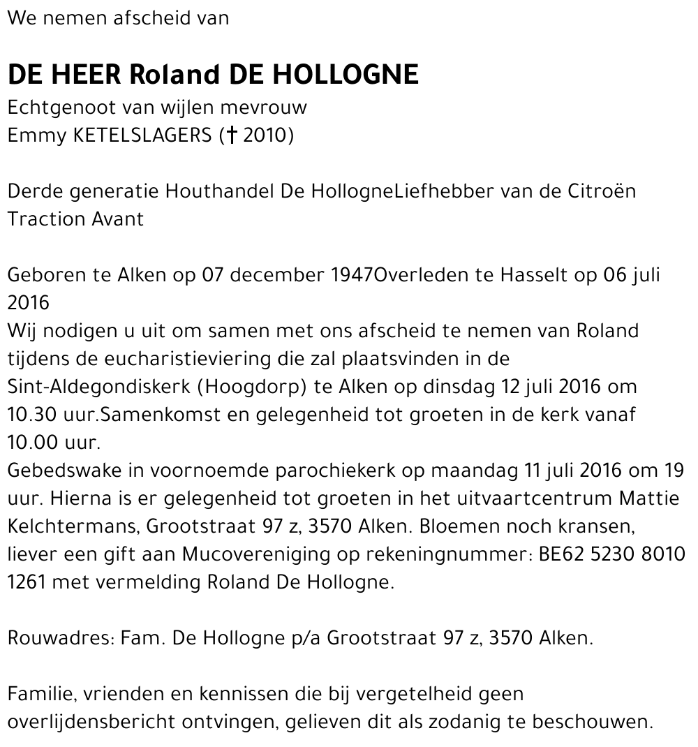 Roland DE HOLLOGNE