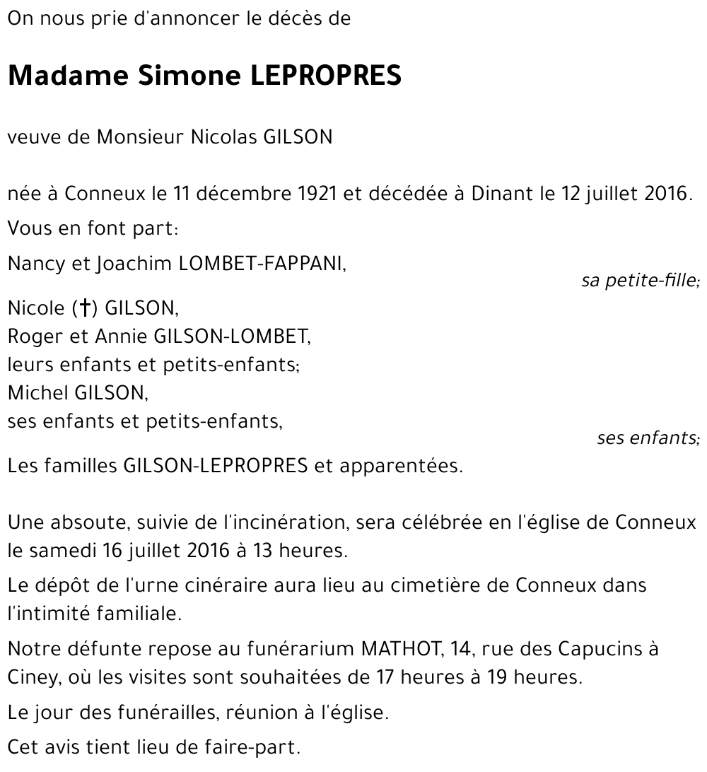 SIMONNE LEPROPRES