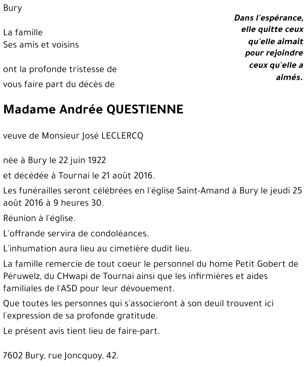 Andrée QUESTIENNE