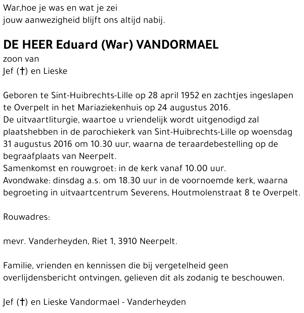 Eduard (War) Vandormael