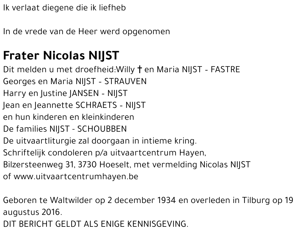 Frater Nicolas NIJST