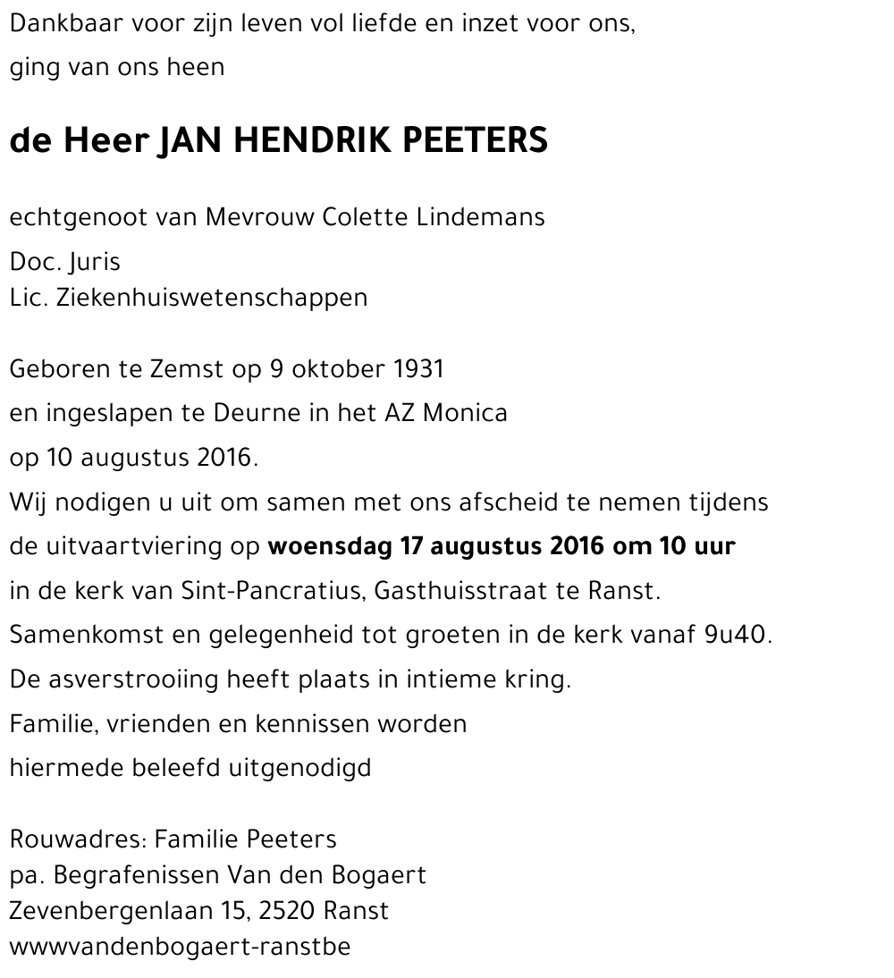 JAN HENDRIK PEETERS