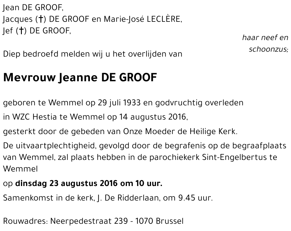 Jeanne DE GROOF
