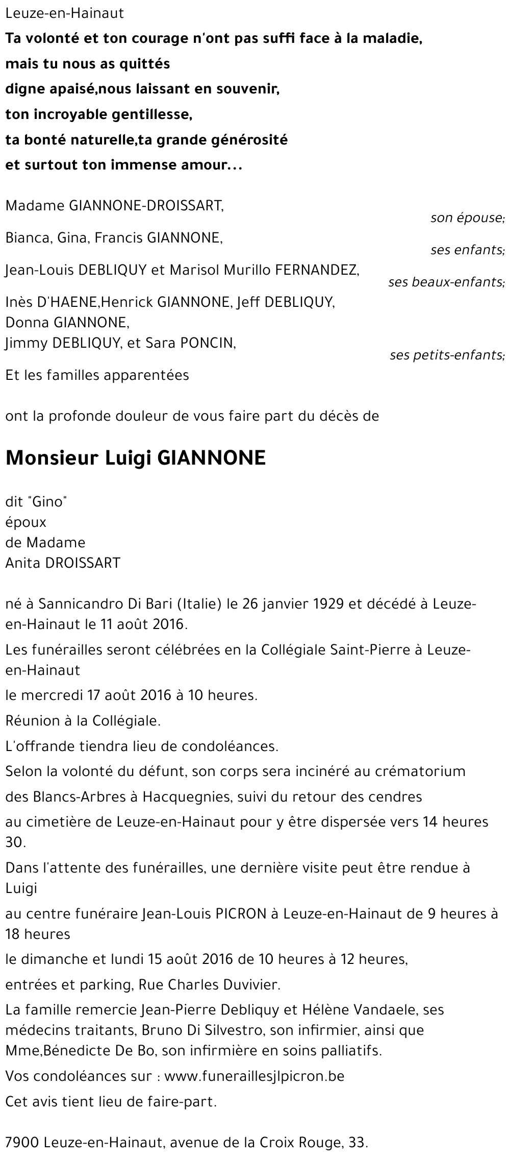 Luigi GIANNONE (Dit Gino)