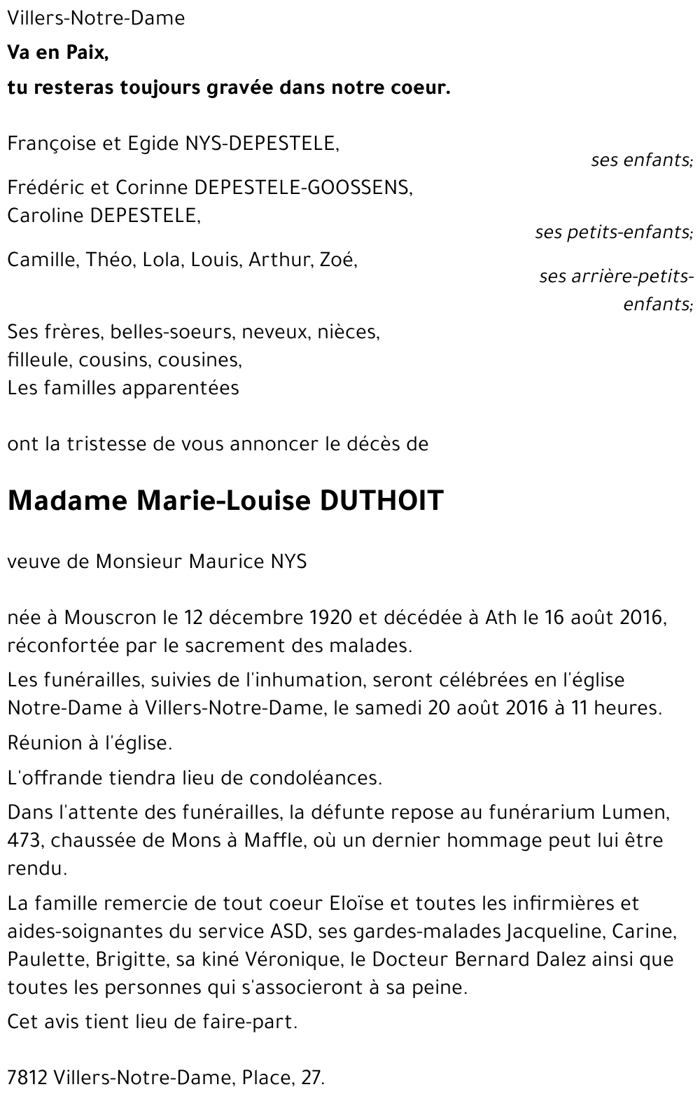 Marie-Louise DUTHOIT