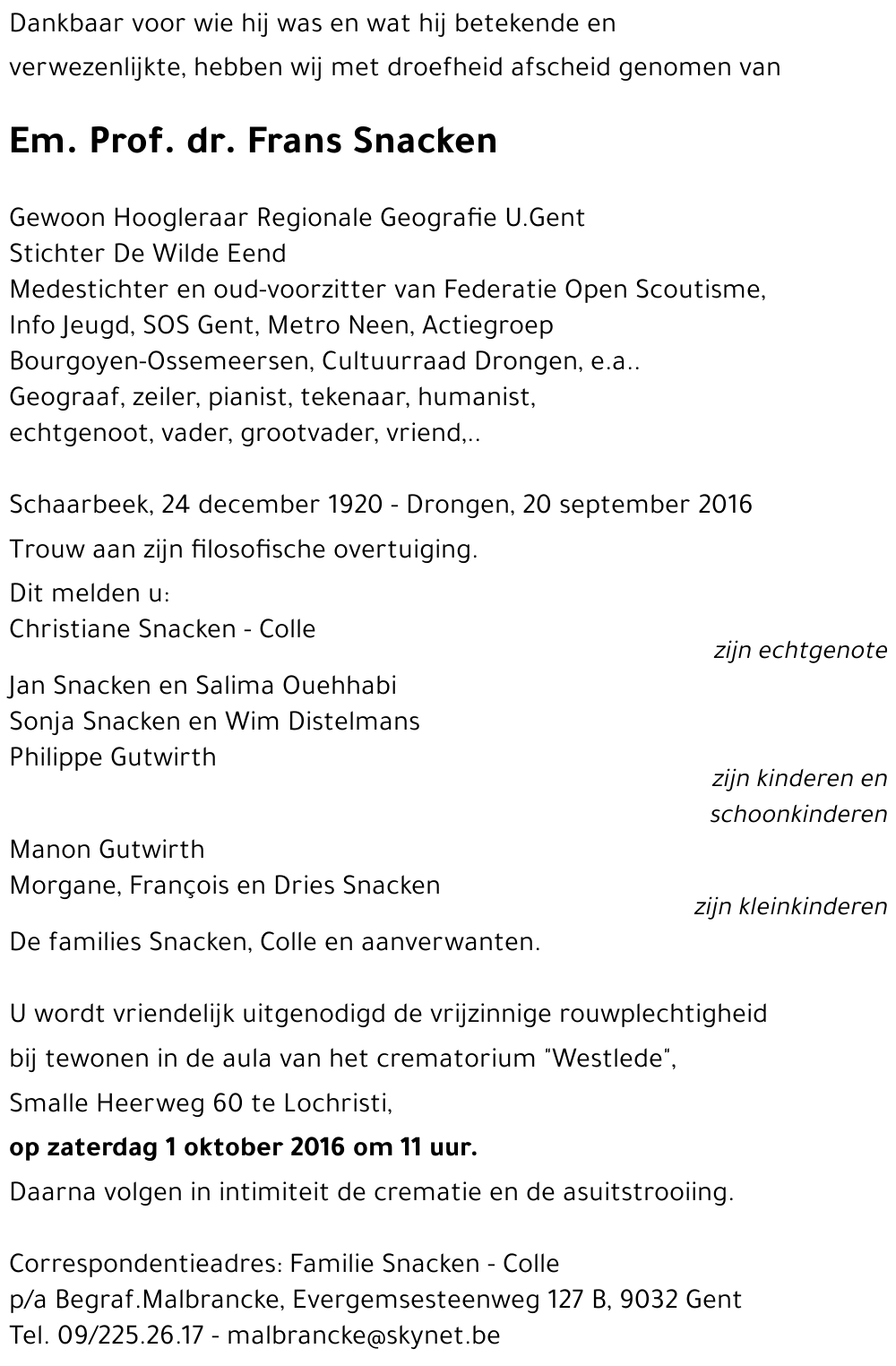 Em. Prof. dr. Frans Snacken