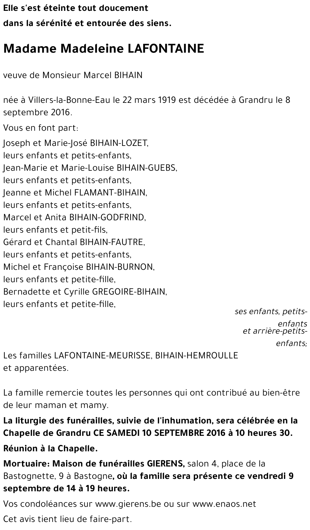 Madeleine LAFONTAINE