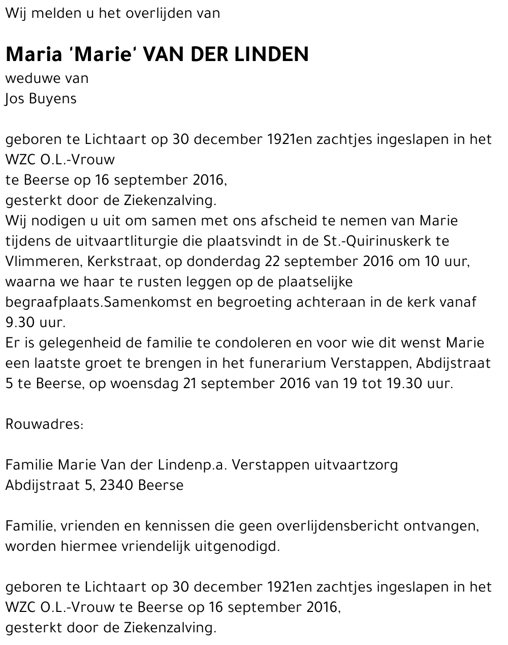 Maria 'Marie' Van der Linden