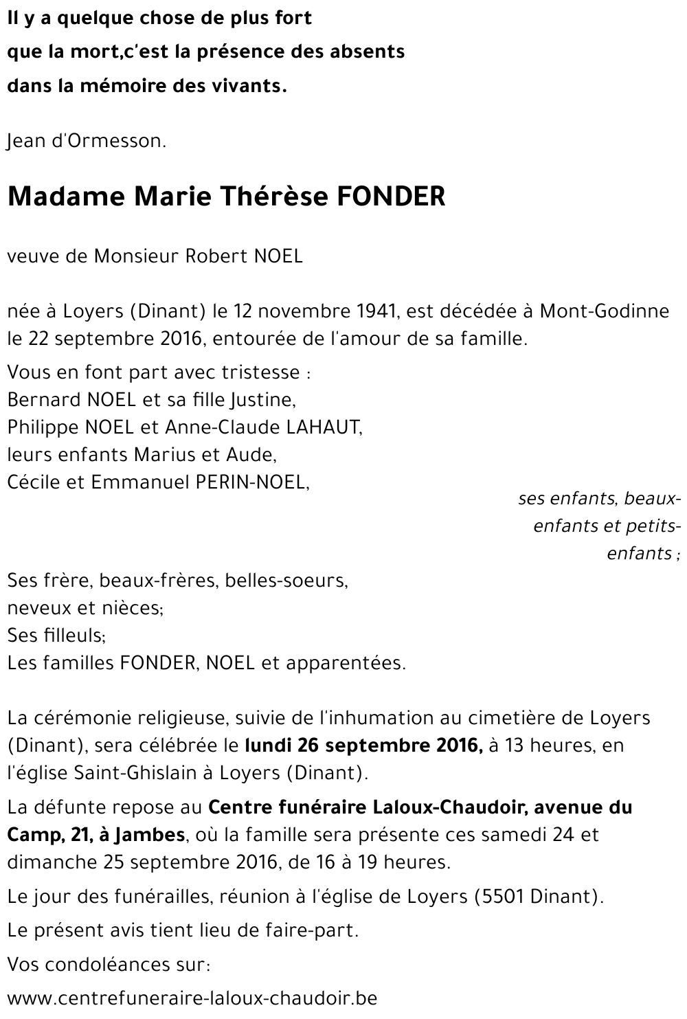 Marie Thérèse FONDER