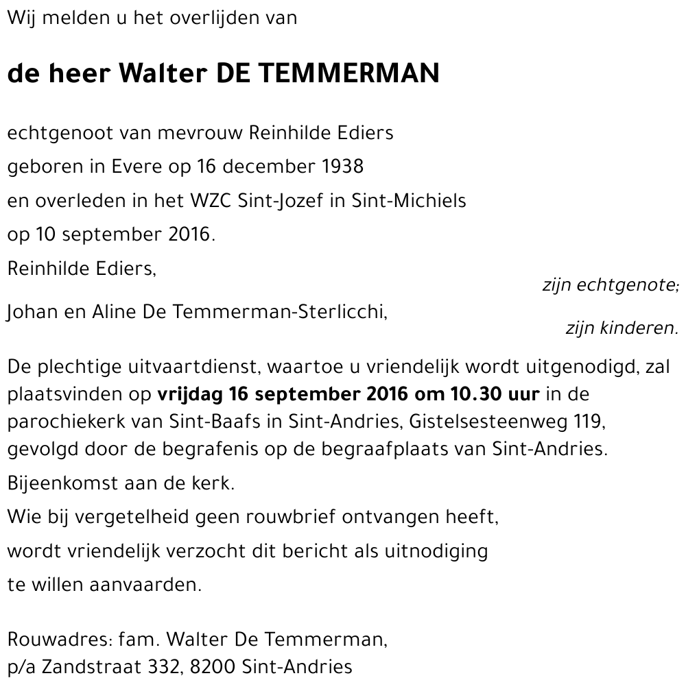 Walter DE TEMMERMAN