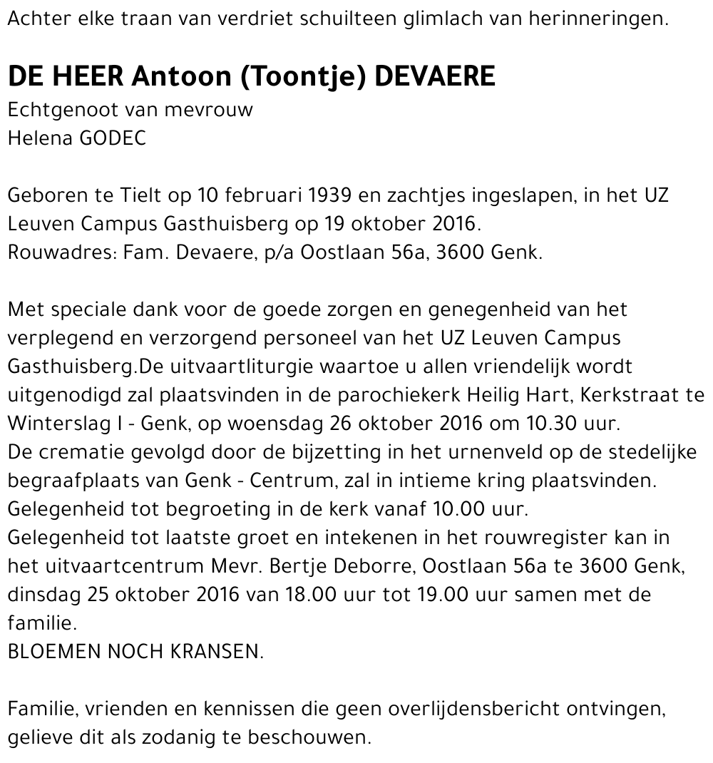 Antoon (Toontje) DEVAERE