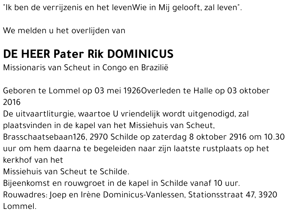Eerwaarde Pater Rik Dominicus