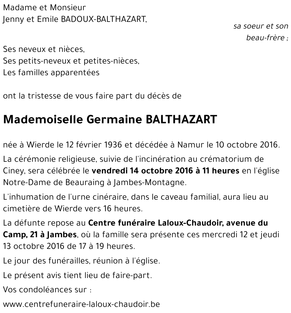 Germaine BALTHAZART