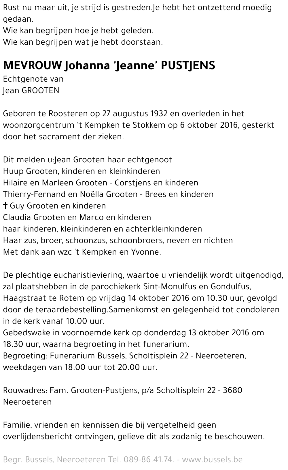 Johanna 'Jeanne' PUSTJENS