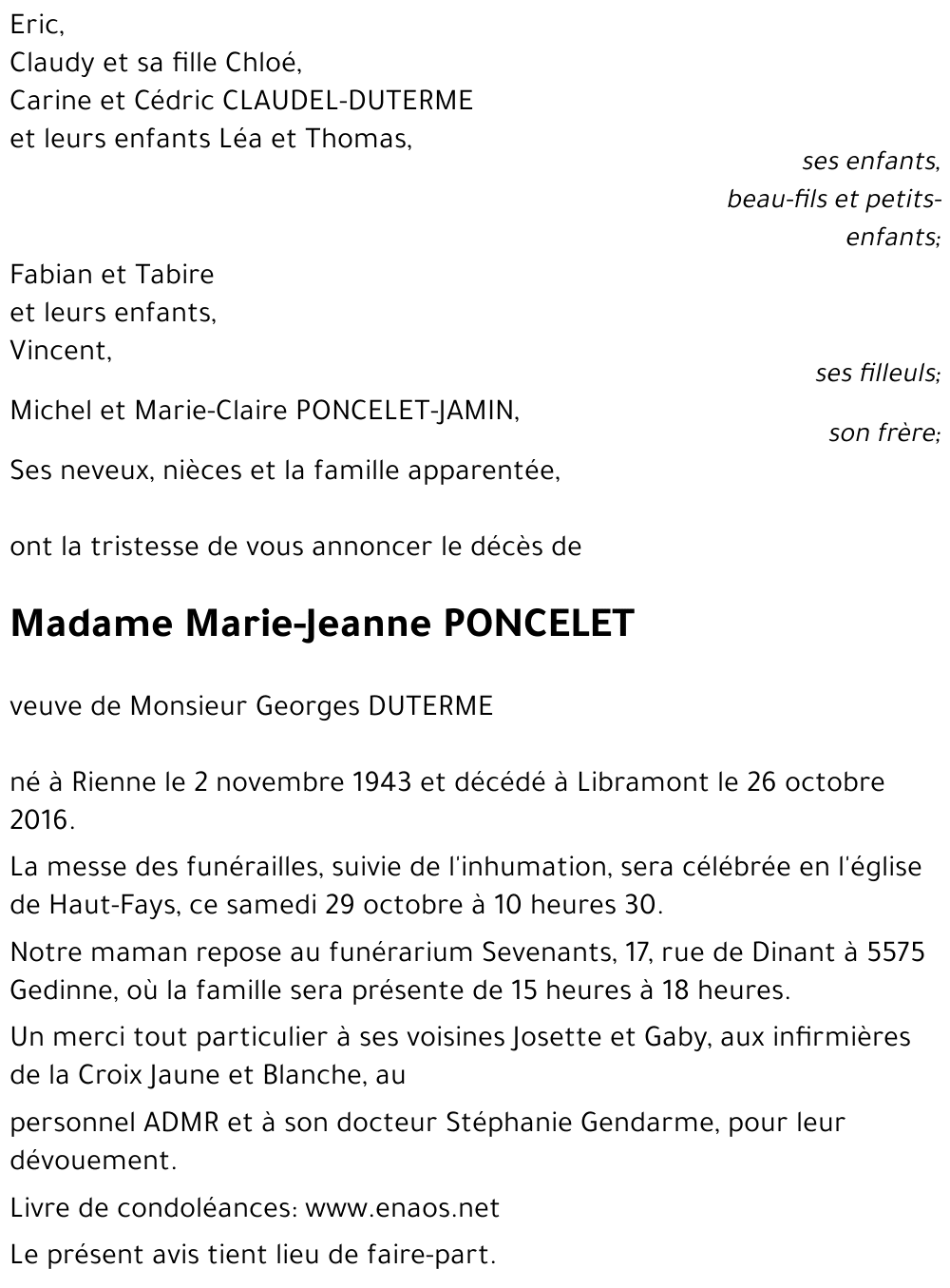 Marie-Jeanne PONCELET