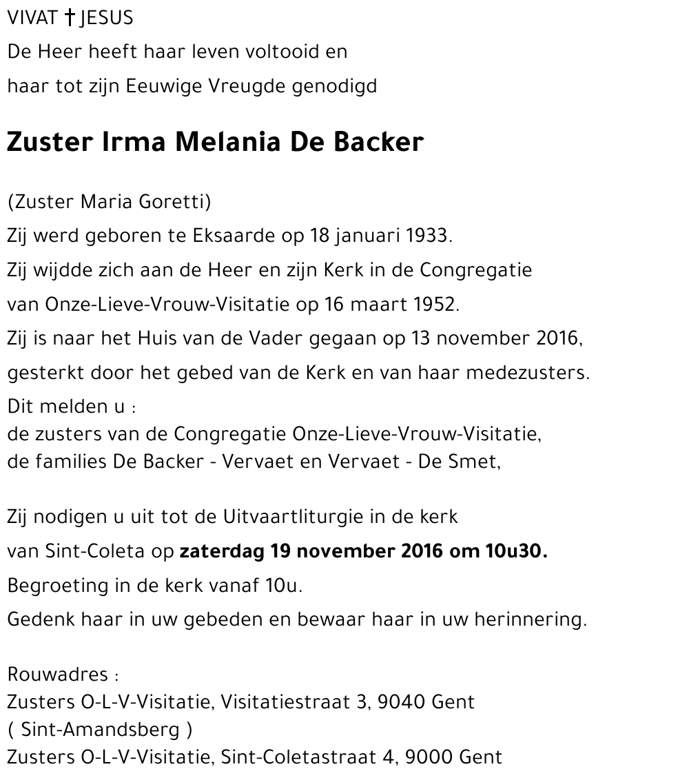 Irma Melania De Backer