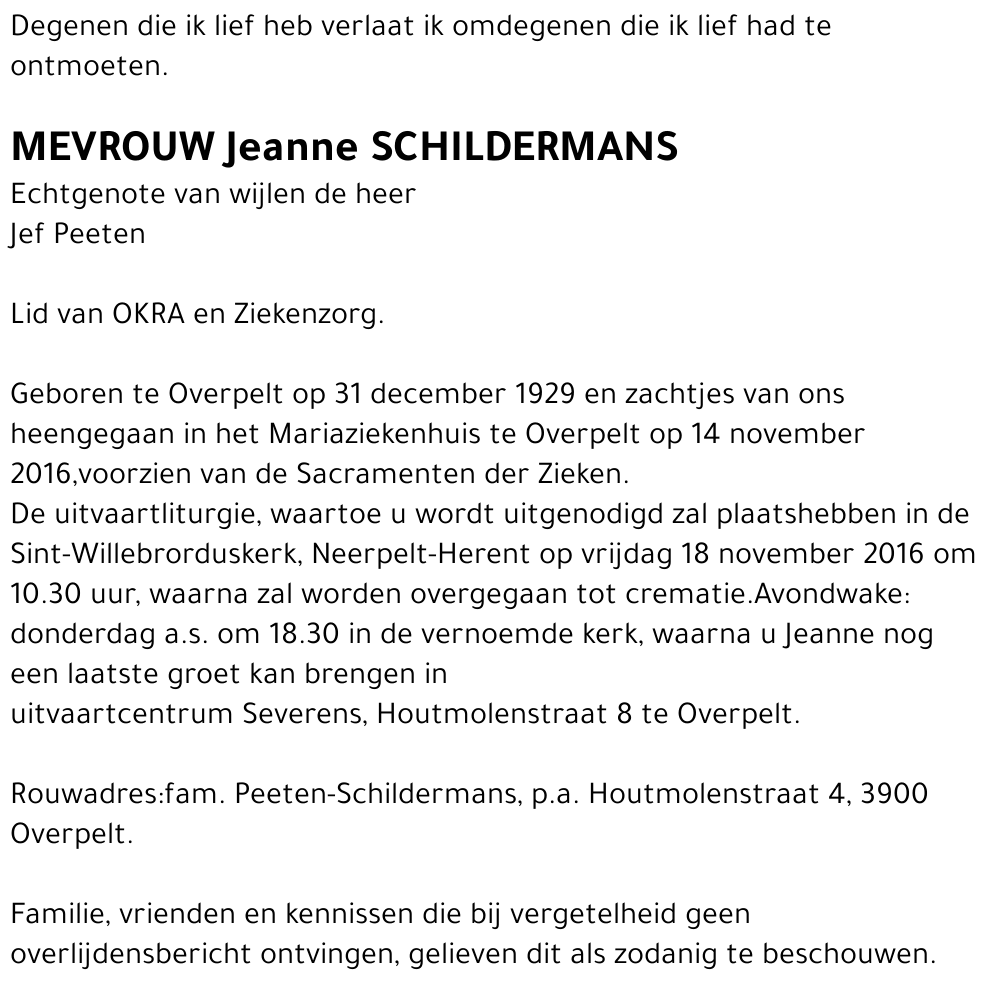 Jeanne Schildermans