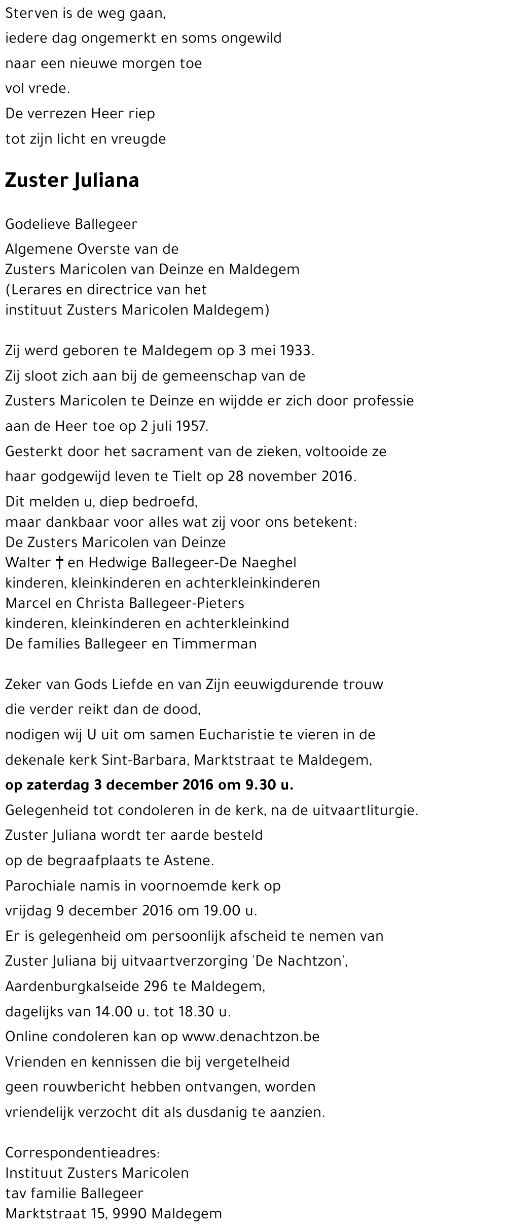 Juliana Godelieve  Ballegeer